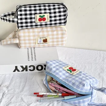 2023 Нови моливи за момичета Сладък чекборд бродерия писалка чанта преносим висок капацитет канцеларски чанта за съхранение училищни пособия