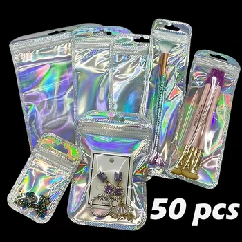 50 бр самозапечатване OPP чанти с висящи дупки сгъсти перлени прозрачни пластмасови опаковки за DIY бижута дисплей съхранение