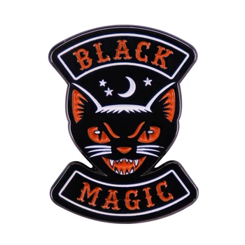 Готически черна магия котка ревера значка Езическо магьосничество брошка Лунна звезда вещица бижута