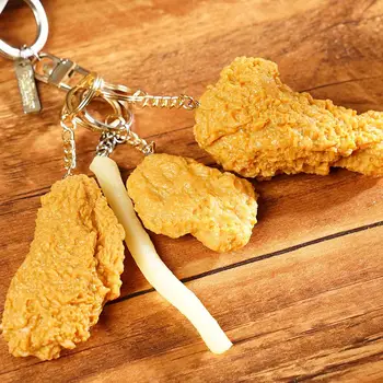 Пържено пиле симулация храна ключодържател Пържени картофи Пилешки хапки ключодържател за приятел подарък мода творчески храна висулка