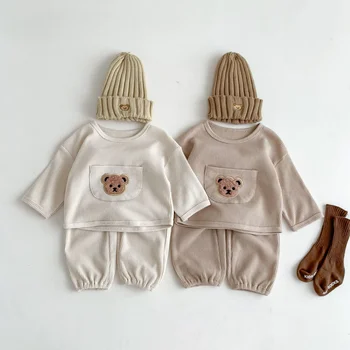 0-3T новородено дете бебе момче момиче памук дрехи комплект мечка печат т риза Топ панталон костюм домашно облекло две части комплект случайни облекло