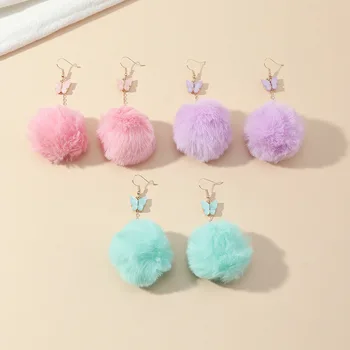 Мода Furling Помпон топка капка обица за жени момичета бохемски ръчно изработени цветни пеперуда виси обица подарък аксесоари