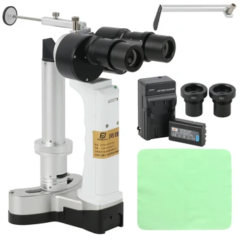 Преносима медицинска оптична офталмологична ръчна цепка лампа Бинокулярен микроскоп Pet Ophthalmology 16X 10X окуляр бял LED