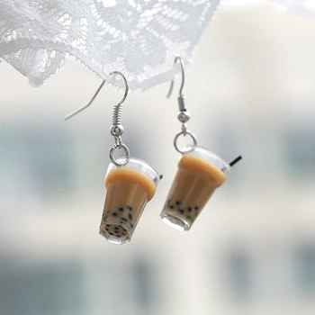 Сладък 3D симулация балон чай обеци творчески смола перла мляко чай капка обеци момичета смешно подаръци