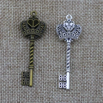 4pcs 21 * 61mm корона ключ висулка античен бронз сребърен цвят висулки DIY занаяти вземане констатации ръчно изработени тибетски бижута