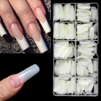 500pcs/Box акрилни нокти съвети фалшиви нокти с дизайн прозрачни нокти капсули изкуствени половин покритие френски маникюр фалшиви нокти