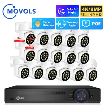 Movols 4K 16CH POE система за наблюдение 8MP 4MP двупосочно аудио PTZ CCTV XMEYE система AI P2P охранителна камера Комплект за видеонаблюдение