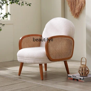 Масивна дървесина ратан тъкани едноместен диван стол малък апартамент у дома японски стил балкон отдих стол двойна ратан диван
