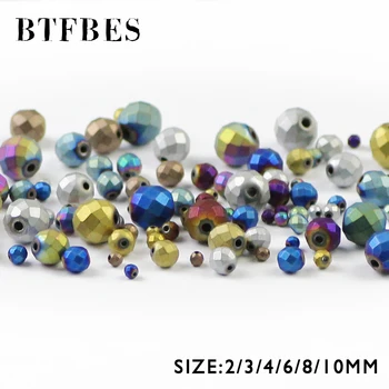 BTFBES матово фасетирано кръгло покритие цвят хематит мъниста естествен камък руда 2/3/4/6/8/10mm хлабав топка мъниста за бижута вземане DIY