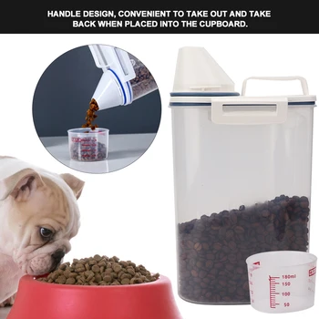 Контейнер за храна за домашни любимци запечатана кофа влагоустойчива кутия за съхранение с мерителна чаша за кучешка котка