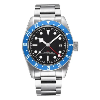 Мъжки GMT ръчни часовници 41MM стерилен циферблат 316L стоманени ленти сапфир светещи военни дата плуване водоустойчив DG3804 автоматичен