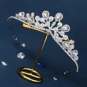 Simple Princess Diadem Luxury Rhinestone Tiaras and Crowns Аксесоари за коса на булката Сватбени булчински ленти за глава Noiva Jewlery
