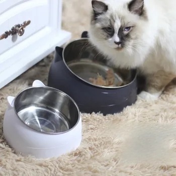 Cat куче купа 15 градуса повдигнати неръждаема стомана без хлъзгане кученце база котка храна питейна вода фидер наклон предпазна врата Pet Bowl