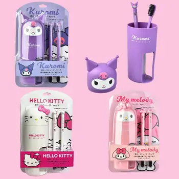 Kawaii Hello Kitty Kuromi Четка за зъби Gargle Cup Set Sanrio Portable Travel Toiletry Cover Cup Държач за паста за зъби за баня