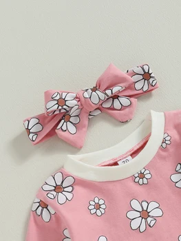 Сладък и уютен очарователен комплект флорален костюм за бебе момиче с лента за глава - идеален за есента (6-24 месеца)