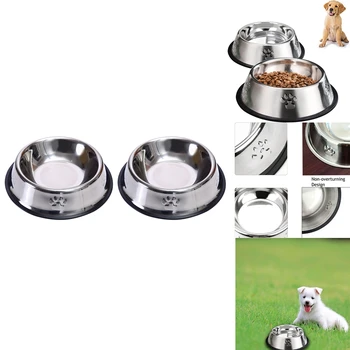 2Pcs купички за кучета от неръждаема стомана, купички за хранене на кучета, купички за кучешка чиния с гумена основа