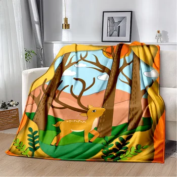 Cartoon Pattern печат Manta диван легло покритие мек лосове горски елен одеяло карирана мека топла фланела хвърлят одеяла фенове Gif