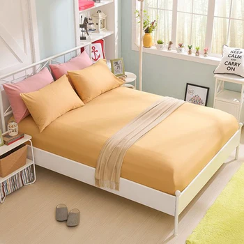 Solid Cotton Fitted Sheet Portable with an Elastic Band Bed Sheet Queen Size Mattress Cover Home Textiles Bedspread Bed Linen 이불