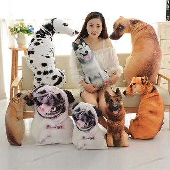 3D сладък завой куче отпечатани хвърлят възглавница реалистичен животно смешно куче главата косплей деца любимата играчка възглавница за декорация на дома