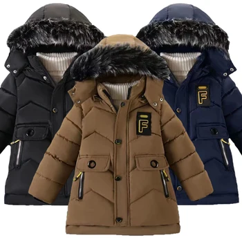 2023 Нов стил зима запази топло момчета яке писмо F мода подплата с плюшена кожа яка качулка тежко палто за деца