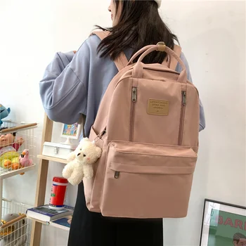 Многофункционален двоен цип жени раница тийнейджър момичета лаптоп раница студент рамо чанта корейски стил ученическа чанта