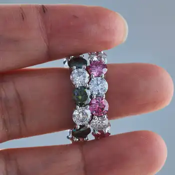 100% 925 стерлингово сребро 7 карата 5MM Moissanite пръстени за жени пълен кръг ред D цвят диамантена лента сватба фини бижута