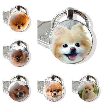 Померански кучета куче мода карикатура дизайн творчески стъкло Cabochon ключодържател висулка кола ключодържатели ръчно изработени