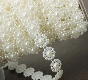 5 метра/лот 10mm цвете ABS бяла имитация перла пластмасови плоски мъниста верига подстригване шият на сватба патри бижута констатации занаят