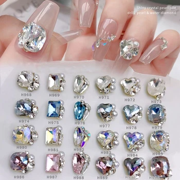 10Pcs AB / Clear Луксозен циркон за нокти Rhinestone 7x12mm Glitter крив правоъгълен прав ъгъл стъклен камък 3D метален купчина диамант