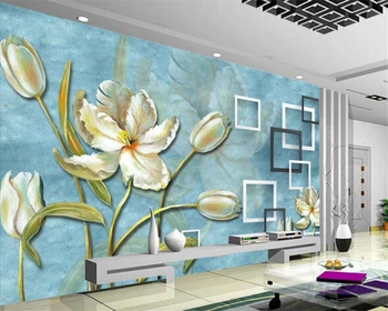 Beibehang Персонализиран тапет Начало Декоративни стенописи 3D маслена живопис лале цвете телевизия фон стена стенопис 3d тапет за стени