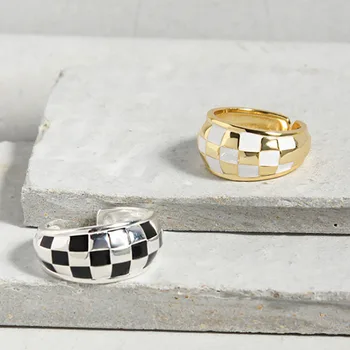 Мозаечен модел пръстен 925 стерлингово сребро 14K позлатено ретро реколта златни черни пръстени мода готически двойка модни бижута