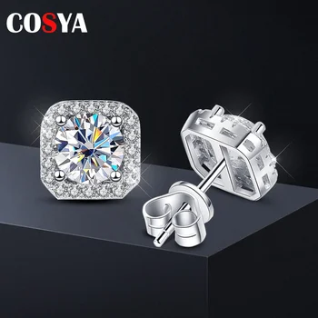 COSYA 0.5-1 карат D цвят Moissanite Stud обеци 925 стерлинги сребърен диамант обица за жени годежна сватба фини бижута