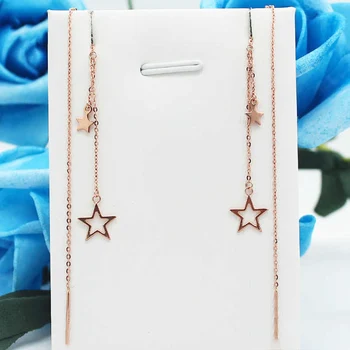 Ново в модата Лъскава звезда верига дълги капка обеци 585 лилаво позлатени 14K розово злато обеци за жени очарователни подарък бижута