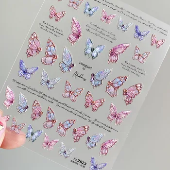 1 лист 5D стикери за нокти Реалистичен релеф Роза пеперуда лепило плъзгачи нокти трансфер ваденки фолиа обвива нокти декорация