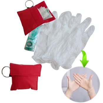 Нова реанимационна маска ключодържател Авариен щит за лице Първа помощ CPR маска с 1 чифт ръкавици за здравни инструменти Щит за лице