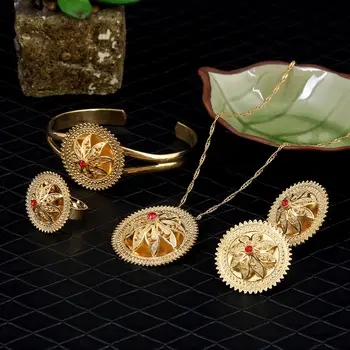 етиопски Колие висулка обеци пръстен гривна мода цвете Habesha сватба Еритрея Африка бижута комплект