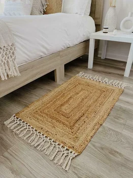 Килим 100% естествен килим от юта плетен спалня декор бегач килим селски вид ръчно изработени килими стая декорация