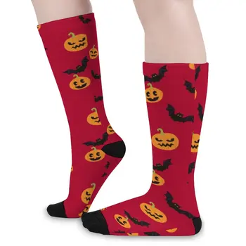 Хелоуин чорапи дами червени тиква и прилеп чорапи меки смешни чорапи скейтборд антибактериални потребителски чорапи подарък