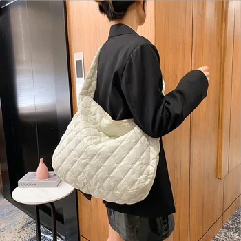 Голям надолу памук рамо чанта мода карирана crossbody чанти за жени чанти дизайнер женски мъкна