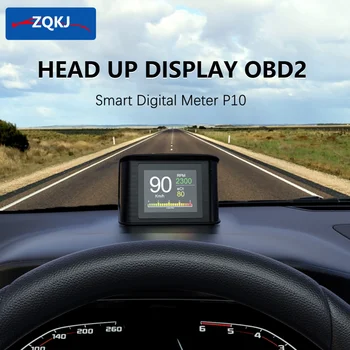 ZQKJ P10 Дисплей за главата на автомобила OBD система Интелигентен цифров измервателен уред Аларма за превишаване на скоростта Скоростомер Температура Авто електронни аксесоари