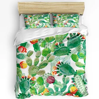 Акварел тропическо растение кактус легла комплект 3бр Duvet покритие калъфка деца възрастен юрган покритие двойно легло комплект домашен текстил