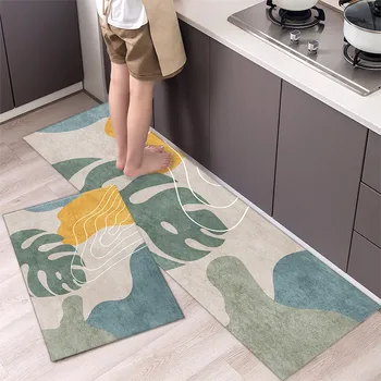 Nordic Simple Kitchen Mat Morandi цвят съвпадение листа декор коридор баня врата крак подложка спалня нощно шкафче нехлъзгащ килим