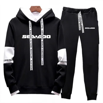 Sea Doo Seadoo Moto отпечатани мъжки качулки + спортни панталони комплект мода анцуг пуловер пуловер върховете джогинг панталони случайни облекло
