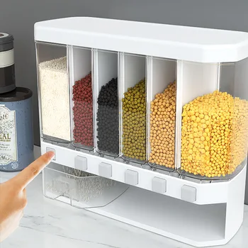 Стенен монтаж кофа сплитер ориз зърнени култури дозатор влага доказателство пластмаса автоматично багажник запечатани измерване кутии за съхранение на храни