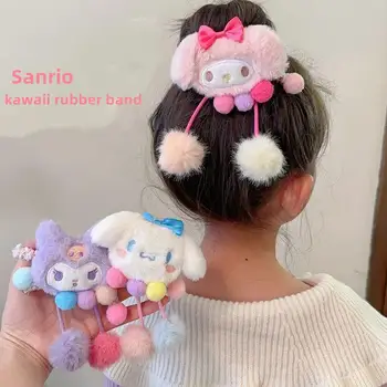 4Pcs Карикатура Sanrios гумена лента Kuromi Cinnamoroll коса пръстен деца сладък въже момичета прекрасна топка аксесоари за коса подаръци