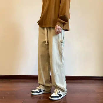 Мъже Корейски улично облекло хип-хоп реколта торбести дънки Y2k мода дълги панталони кръст дънкови панталони карго панталони ежедневни панталони H55