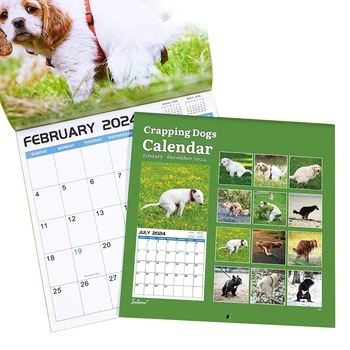Записваем забавен стенен календар Календар за кучешки хумор 2024 Коледен рожден ден и годишнина Голям подарък за хумор