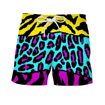 Funny Leopard Stitching Shorts Punk Hip Hop Joggers Purple Chaos Streetwear Elastic Waist Drawstring Fitness Shorts Мъжко облекло