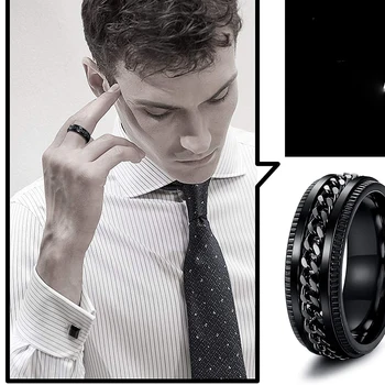 2023 Мода Нов 8 мм черен титанов стоманен пръстен Мъже и жени декомпресия пръстен 3-парче комплект бижута подарък
