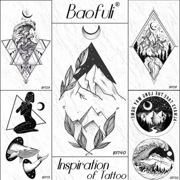 Baofuli Малка планинска лунна галактика Временни татуировки за деца Детски боди арт татуировка геометрични черни фалшиви Tatoo ръка жени мъже